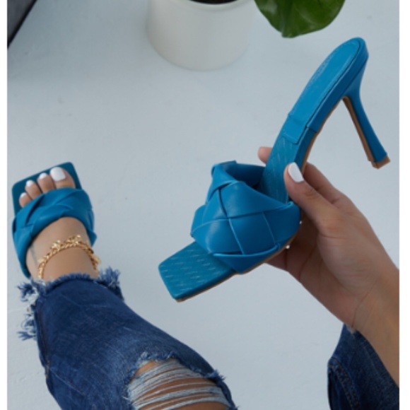 Woven Square Toe Mules - Teal Blue - Picture 7 of 9